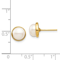 14k Madi K 7-8mm White Button Freshwater Cultured Pearl Post Earrings-SE2950