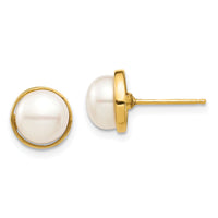 14k Madi K 7-8mm White Button Freshwater Cultured Pearl Post Earrings-SE2950