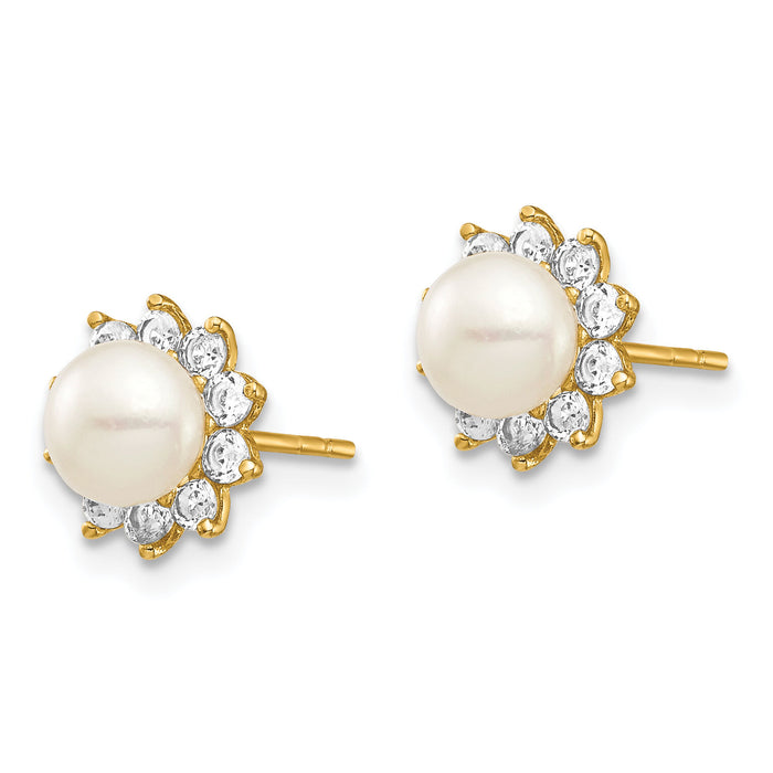 14k Madi K 5-6mm White Button Freshwater Cultured Pearl CZ Post Earrings-SE2955