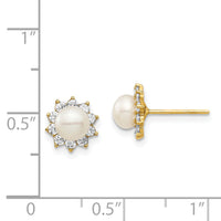 14k Madi K 5-6mm White Button Freshwater Cultured Pearl CZ Post Earrings-SE2955