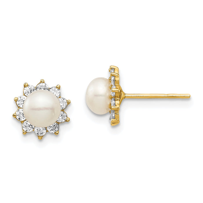 14k Madi K 5-6mm White Button Freshwater Cultured Pearl CZ Post Earrings-SE2955
