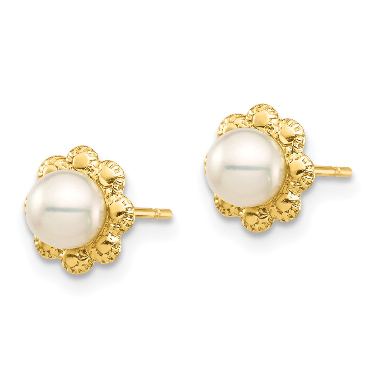 14K Madi K 4-5mm White Button Freshwater Cultured Pearl Post Earrings-SE2959