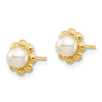 14K Madi K 4-5mm White Button Freshwater Cultured Pearl Post Earrings-SE2959