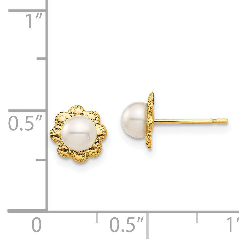 14K Madi K 4-5mm White Button Freshwater Cultured Pearl Post Earrings-SE2959