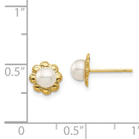 14K Madi K 4-5mm White Button Freshwater Cultured Pearl Post Earrings-SE2959