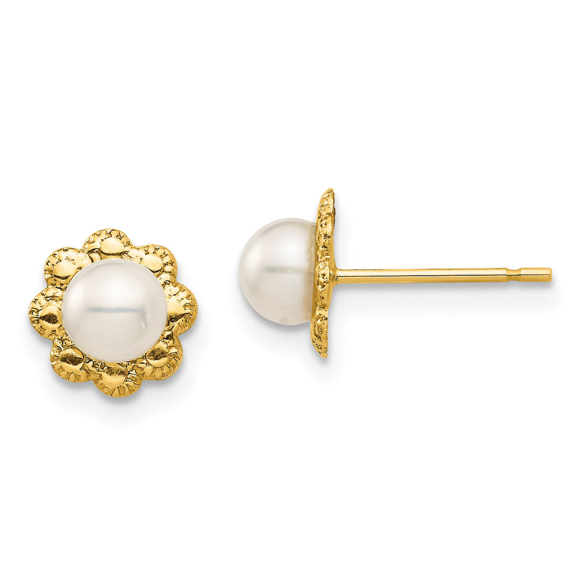 14K Madi K 4-5mm White Button Freshwater Cultured Pearl Post Earrings-SE2959
