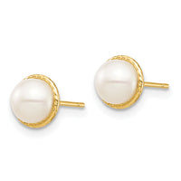 14K Madi K 5-6mm White Button Freshwater Cultured Pearl Post Earrings-SE2961