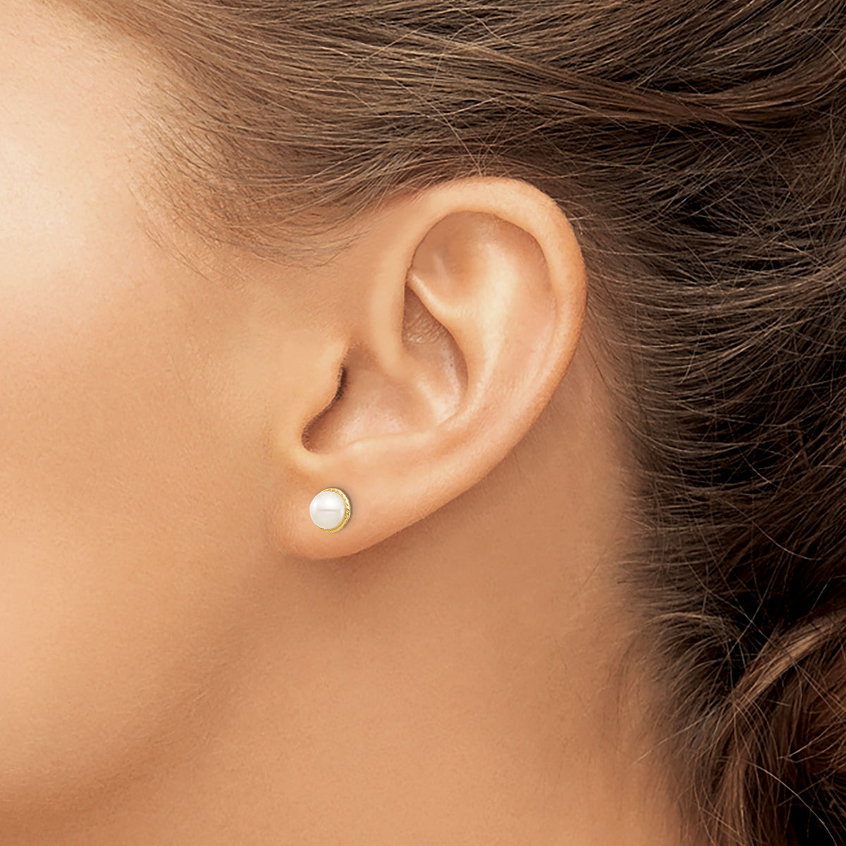 14K Madi K 5-6mm White Button Freshwater Cultured Pearl Post Earrings-SE2961