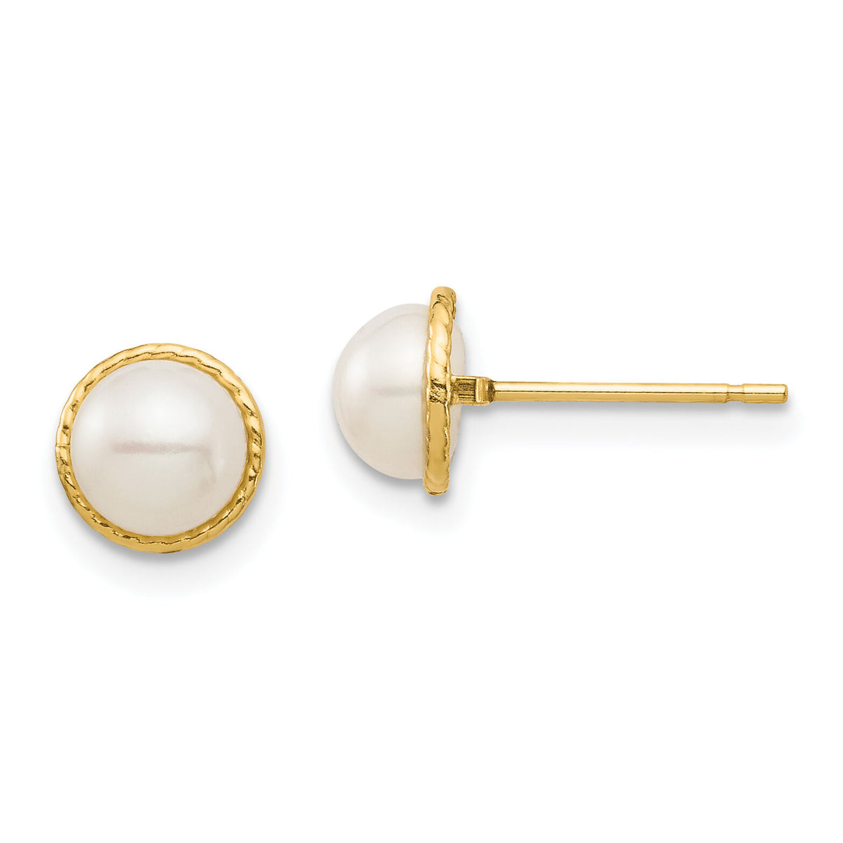 14K Madi K 5-6mm White Button Freshwater Cultured Pearl Post Earrings-SE2961
