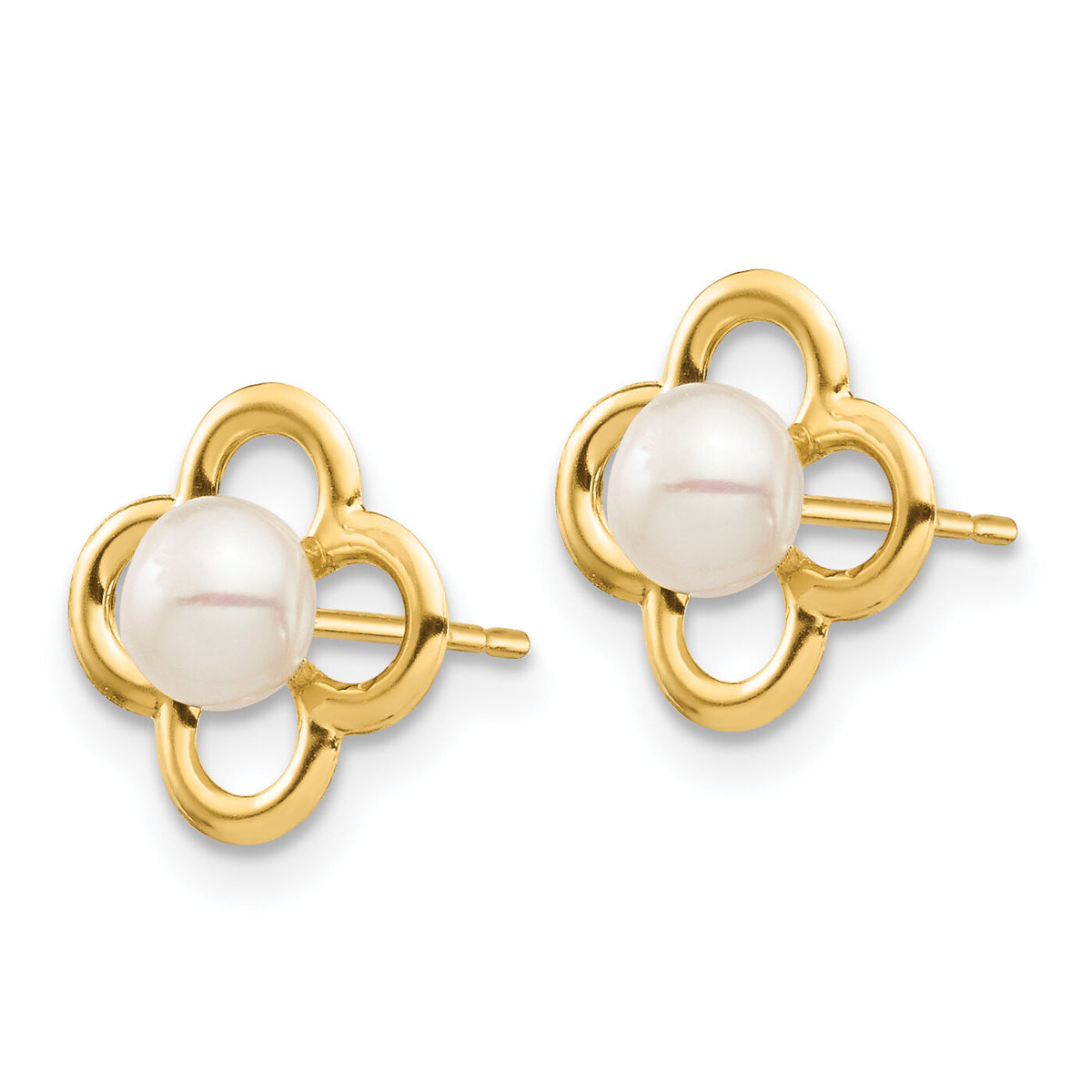 14K Madi K 4-5mm White Button Freshwater Cultured Pearl Post Earrings-SE2962