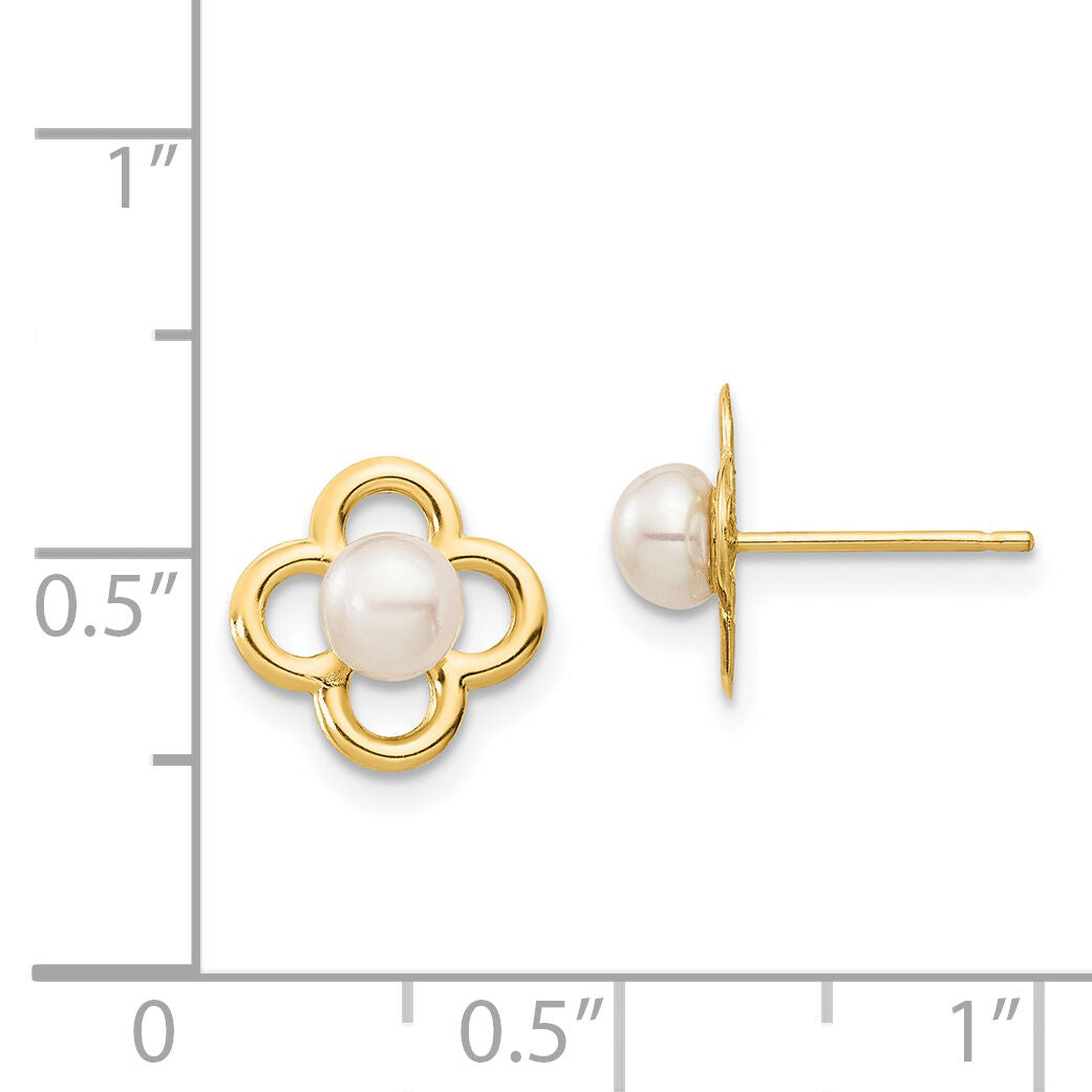 14K Madi K 4-5mm White Button Freshwater Cultured Pearl Post Earrings-SE2962