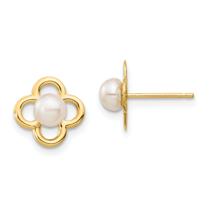 14K Madi K 4-5mm White Button Freshwater Cultured Pearl Post Earrings-SE2962