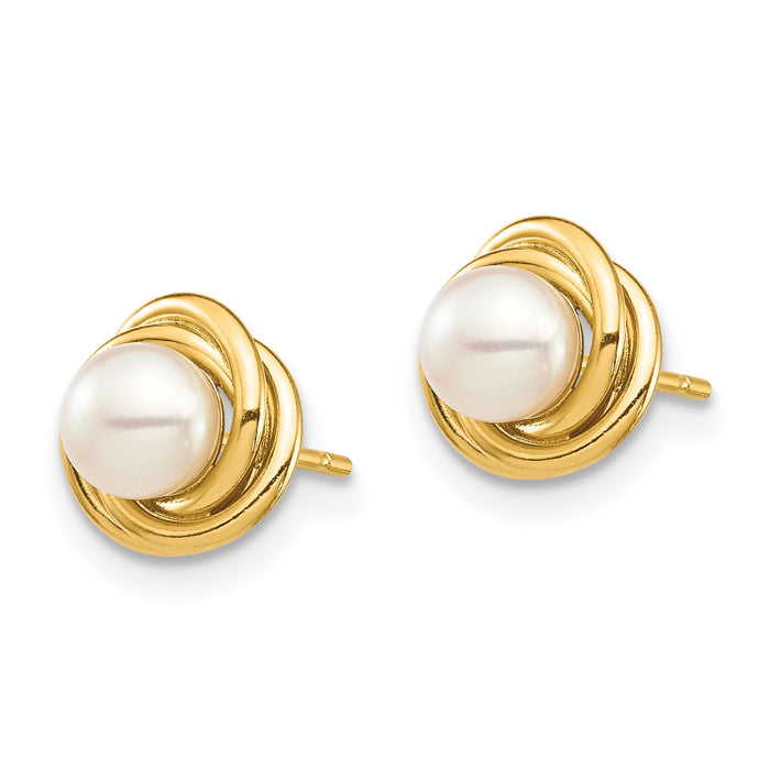 14K Madi K 4-5mm White Button Freshwater Cultured Pearl Post Earrings-SE2963