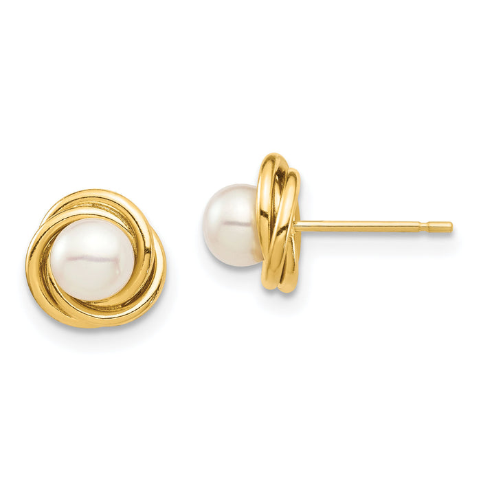 14K Madi K 4-5mm White Button Freshwater Cultured Pearl Post Earrings-SE2963