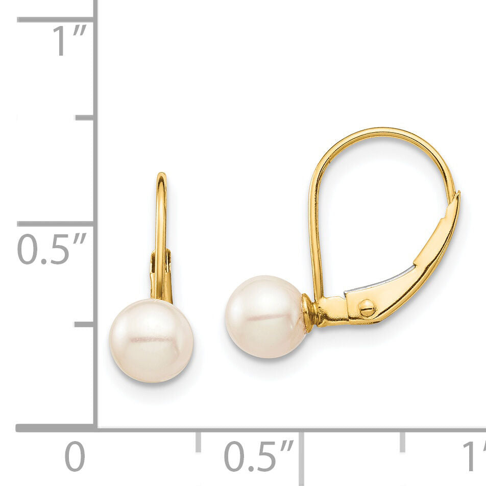 14K Madi K 5-6mm White Round FW Cultured Pearl Leverback Earrings-SE2966