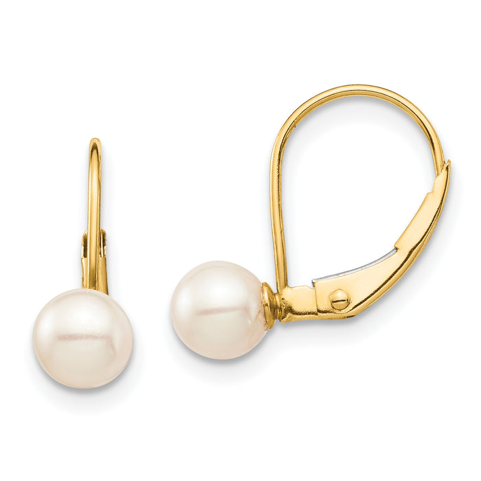 14K Madi K 5-6mm White Round FW Cultured Pearl Leverback Earrings-SE2966