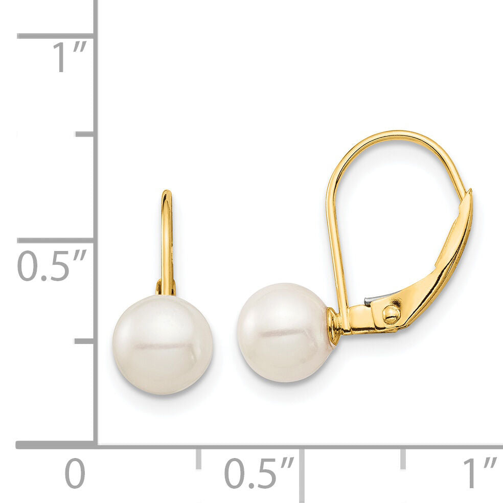 14K Madi K 6-7mm White Round FW Cultured Pearl Leverback Earrings-SE2967