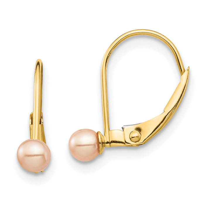 14K Madi K 3-4mm Pink Round FW Cultured Pearl Leverback Earrings-SE2968