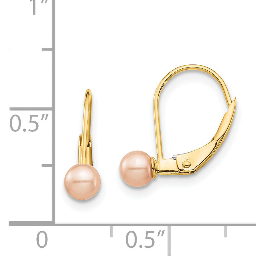 14K Madi K 4-5mm Pink Round FW Cultured Pearl Leverback Earrings-SE2969