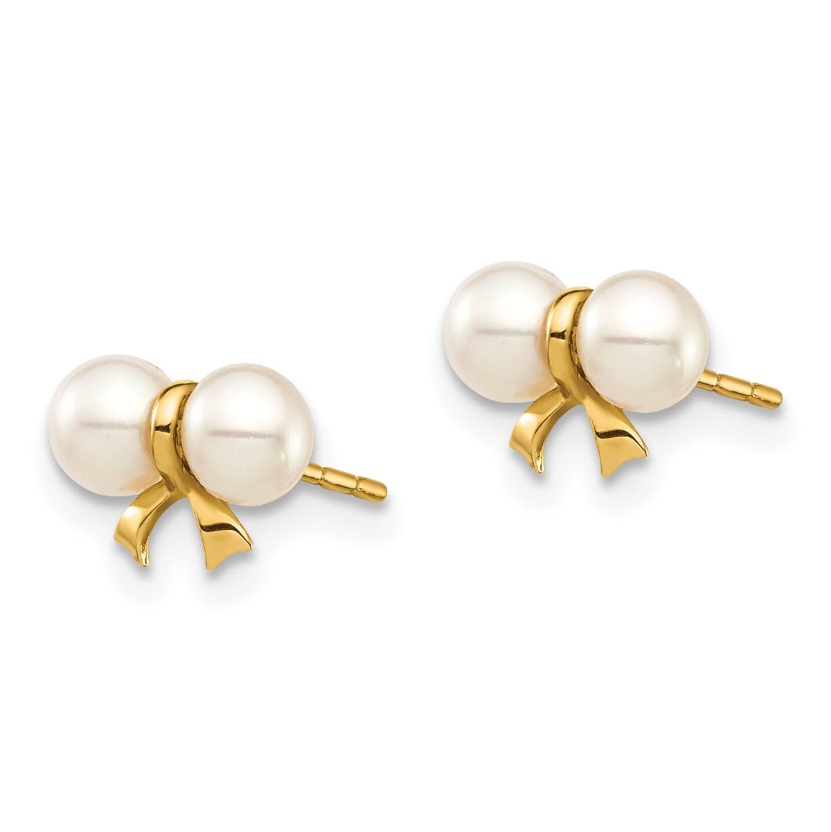 14k Madi K 3-4mm White Round FW Cultured Pearl Bow Post Earrings-SE2973