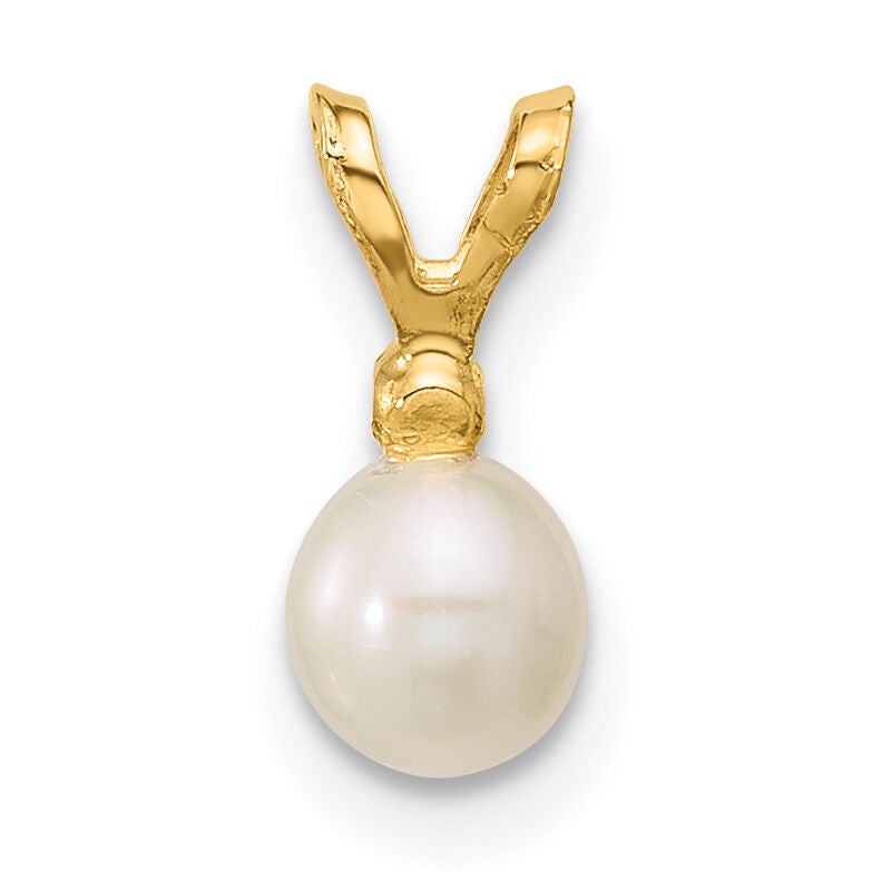 14K Madi K 4-5mm White Near Round Freshwater Cultured Pearl CZ Pendant-SE3006