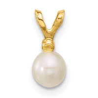 14K Madi K 4-5mm White Near Round Freshwater Cultured Pearl CZ Pendant-SE3006