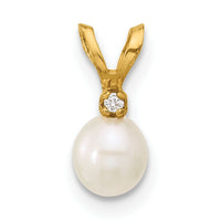 14K Madi K 4-5mm White Near Round Freshwater Cultured Pearl CZ Pendant-SE3006