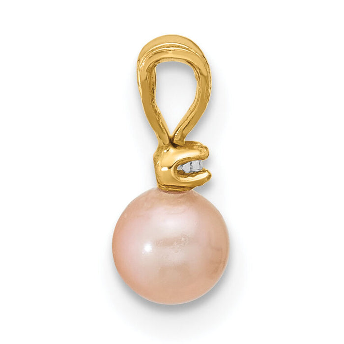 14K Madi K 4-5mm Pink Near Round Freshwater Cultured Pearl CZ Pendant-SE3006PI