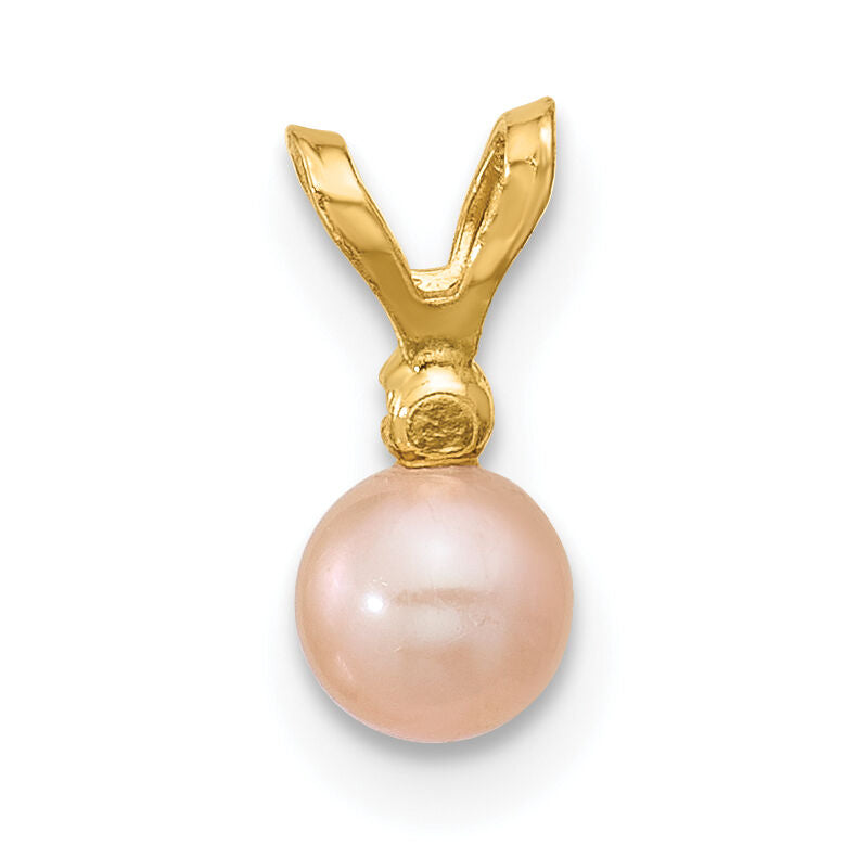 14K Madi K 4-5mm Pink Near Round Freshwater Cultured Pearl CZ Pendant-SE3006PI