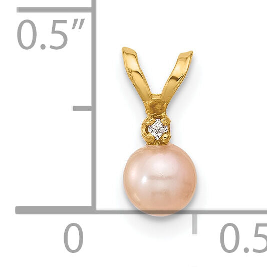 14K Madi K 4-5mm Pink Near Round Freshwater Cultured Pearl CZ Pendant-SE3006PI