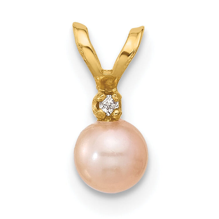 14K Madi K 4-5mm Pink Near Round Freshwater Cultured Pearl CZ Pendant-SE3006PI