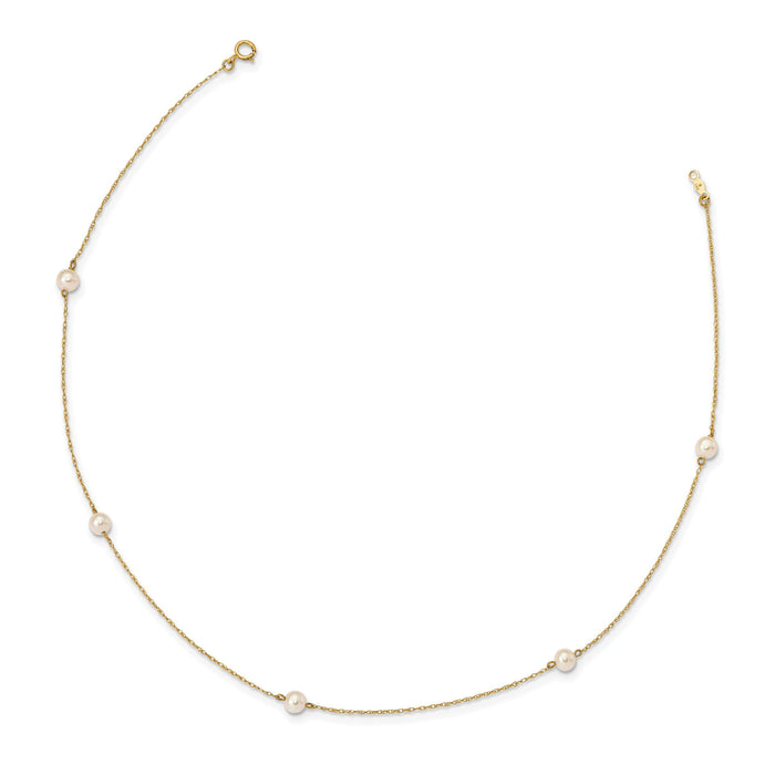 14K Madi K 4-5mm White Round FW Cultured Pearl 5-station Necklace-SE3007-15.25