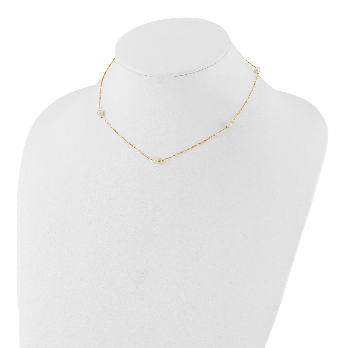 14K Madi K 4-5mm White Round FW Cultured Pearl 5-station Necklace-SE3007-15.25
