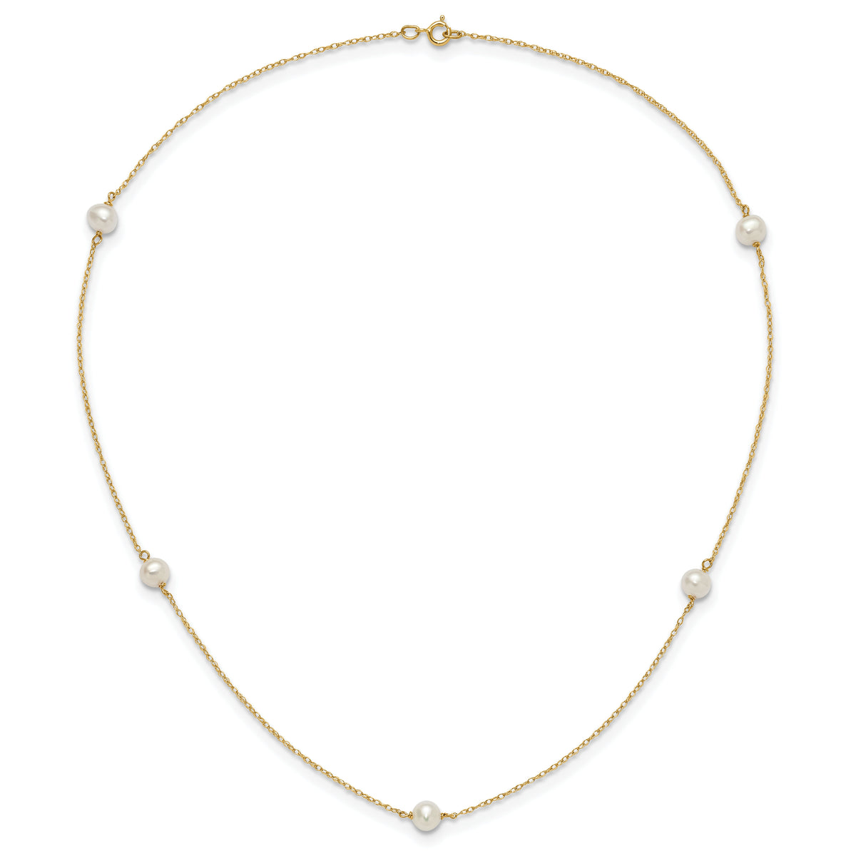 14K Madi K 4-5mm White Round FW Cultured Pearl 5-station Necklace-SE3007-15.25