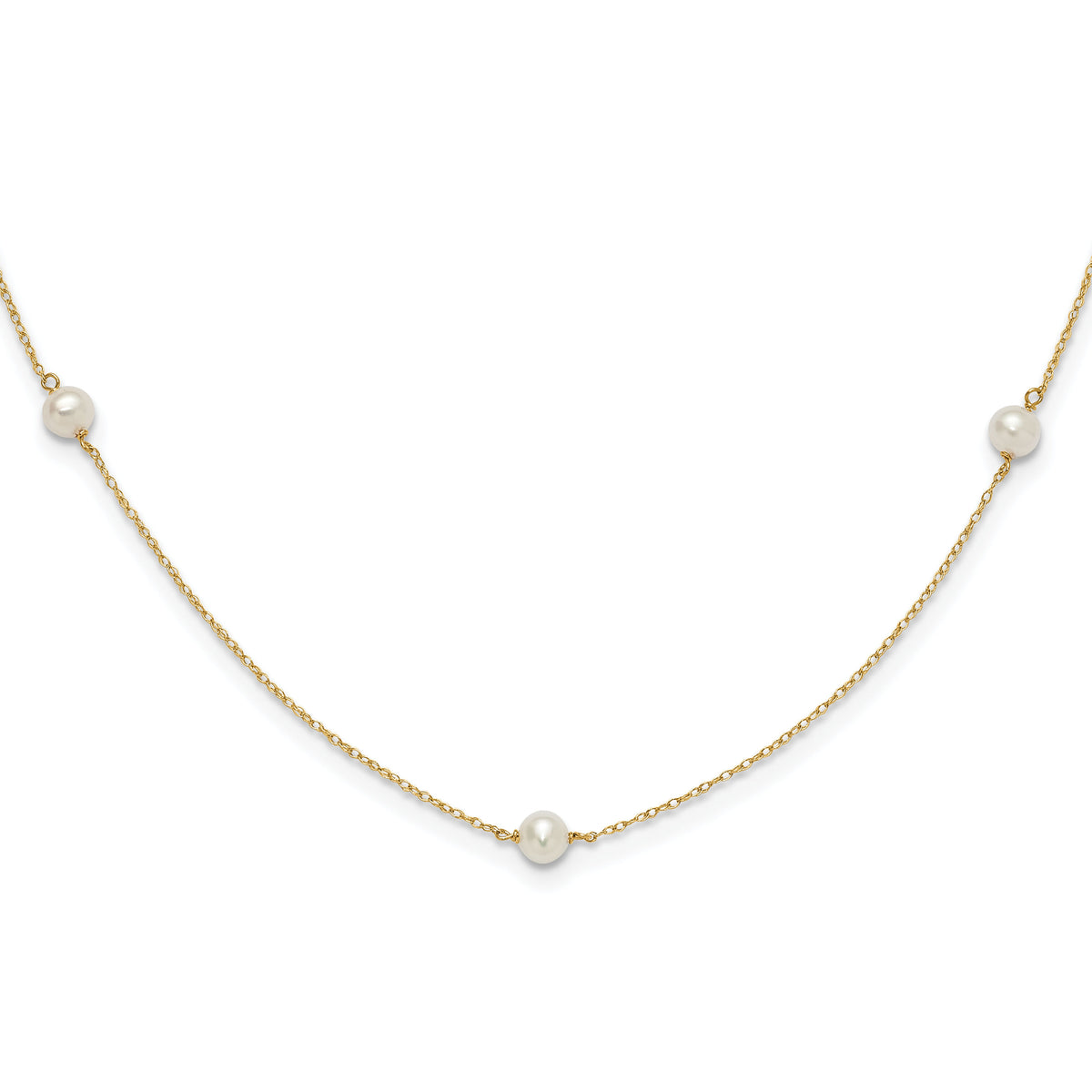 14K Madi K 4-5mm White Round FW Cultured Pearl 5-station Necklace-SE3007-15.25