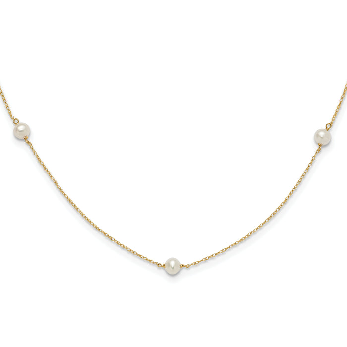 14K Madi K 4-5mm White Round FW Cultured Pearl 5-station Necklace-SE3007-15.25