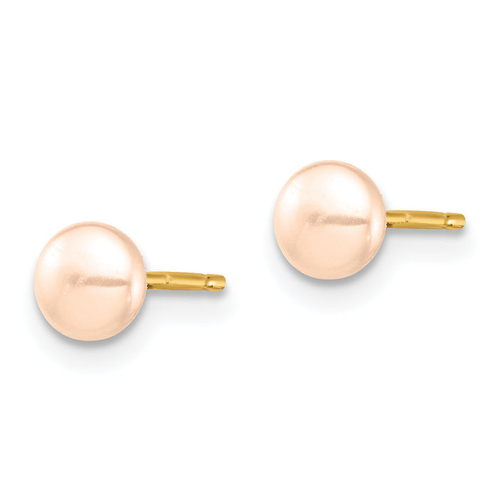 14k Madi K 4-5mm Pink Button Freshwater Cultured Pearl Stud Post Earrings-SE3009