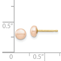 14k Madi K 4-5mm Pink Button Freshwater Cultured Pearl Stud Post Earrings-SE3009
