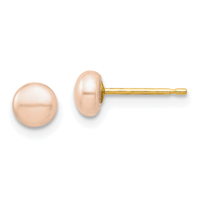 14k Madi K 4-5mm Pink Button Freshwater Cultured Pearl Stud Post Earrings-SE3009