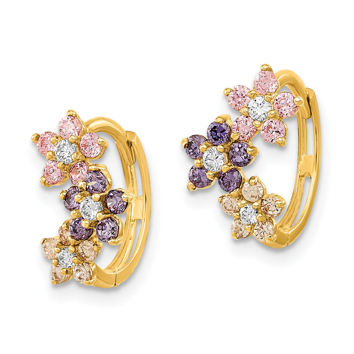 14K Madi K Hinged Flower Multicolor CZ Hoop Earrings-SE3012