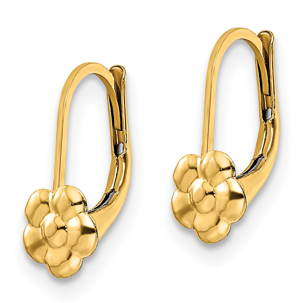 14K Madi K Polished Flower Leverback Earrings-SE3013