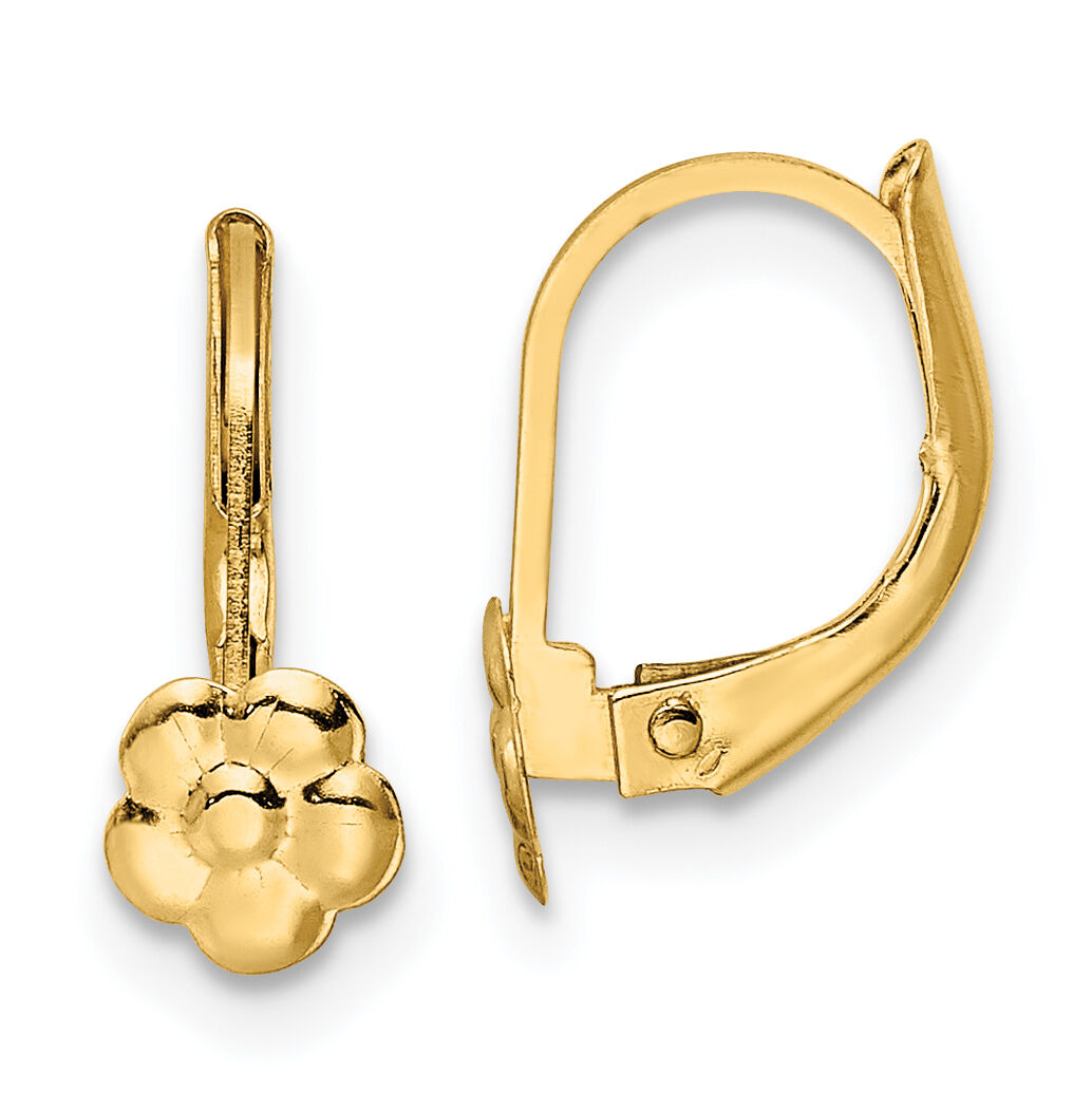 14K Madi K Polished Flower Leverback Earrings-SE3013