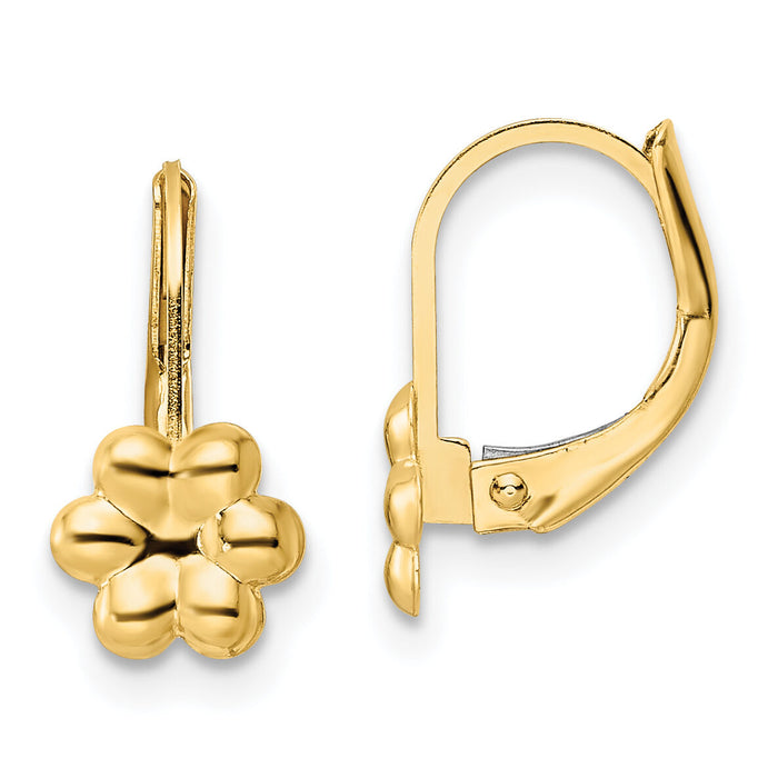 14K Madi K Polished Flower Leverback Earrings-SE3014