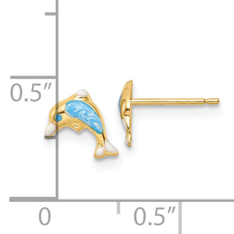 14k Madi K Polished Enameled Dolphin Post Earrings-SE3019