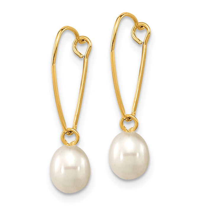 14k Madi K 6-7mm Rice White FWC Pearl Dangle Earrings-SE3045