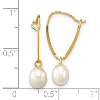 14k Madi K 6-7mm Rice White FWC Pearl Dangle Earrings-SE3045