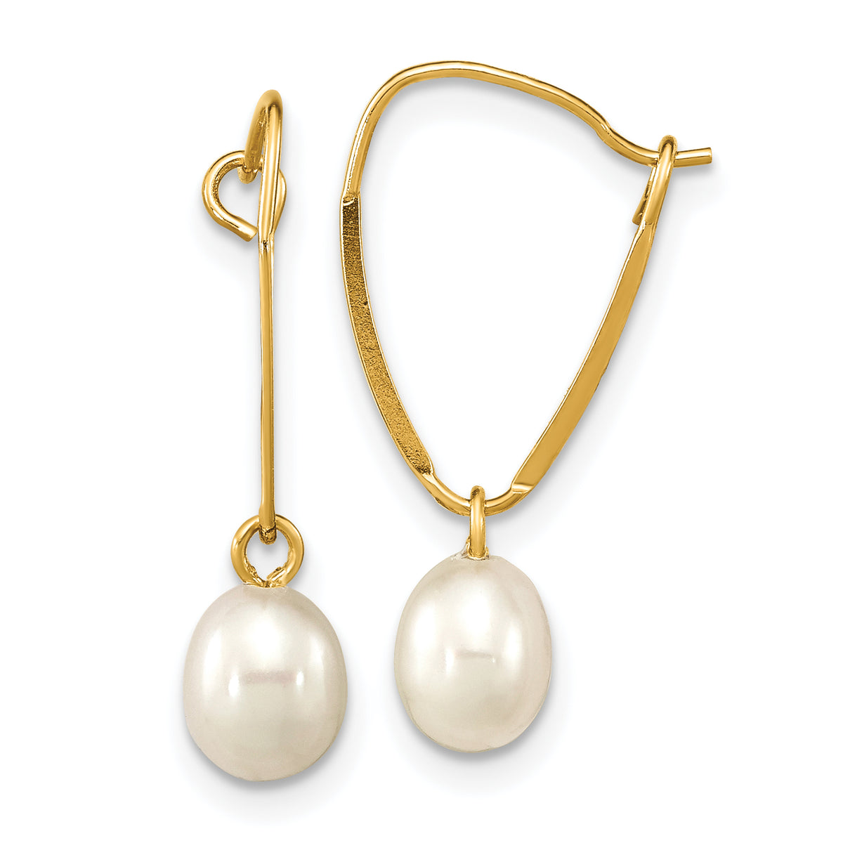 14k Madi K 6-7mm Rice White FWC Pearl Dangle Earrings-SE3045