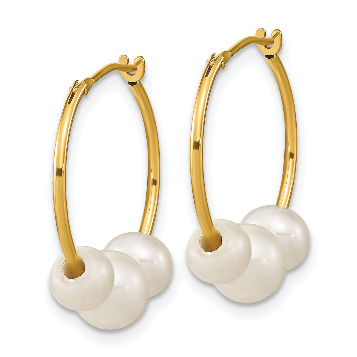 14K Madi K 5-7mm Round White FWC Pearl Hoop Earrings-SE3046
