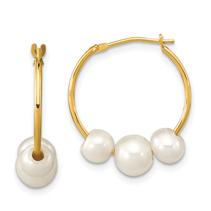 14K Madi K 5-7mm Round White FWC Pearl Hoop Earrings-SE3046
