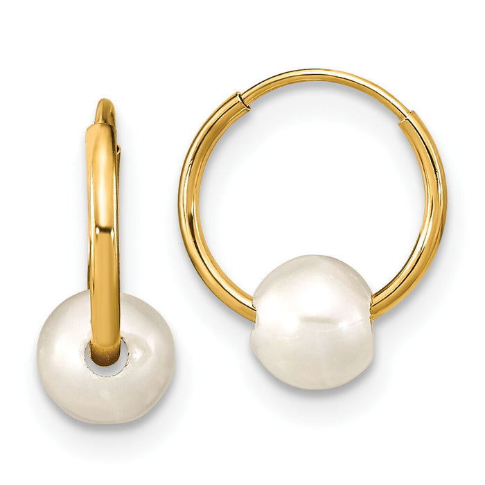 14K Madi K 5-6mm Round White FWC Pearl Hoop Earrings-SE3049